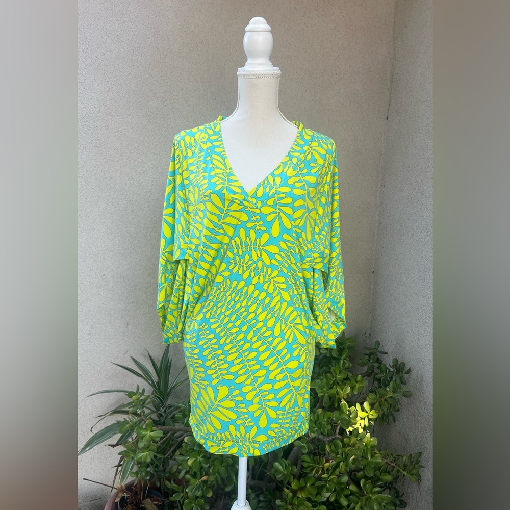 Trina Turk NWT swim cover or tunic top green yellow blue Sz M.